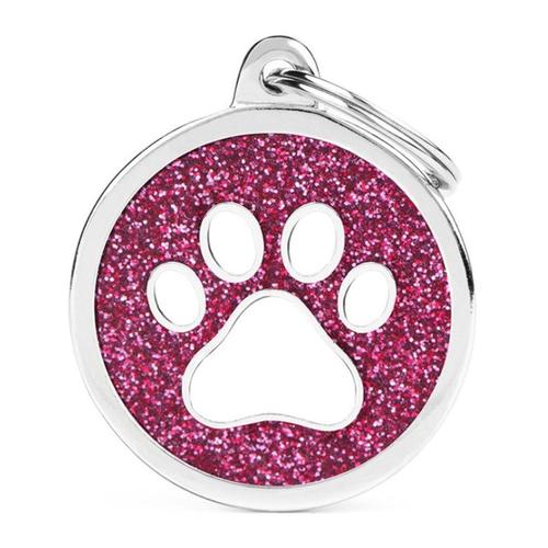 MyFamily Shine - Pink Glitter Circle w/White Paw