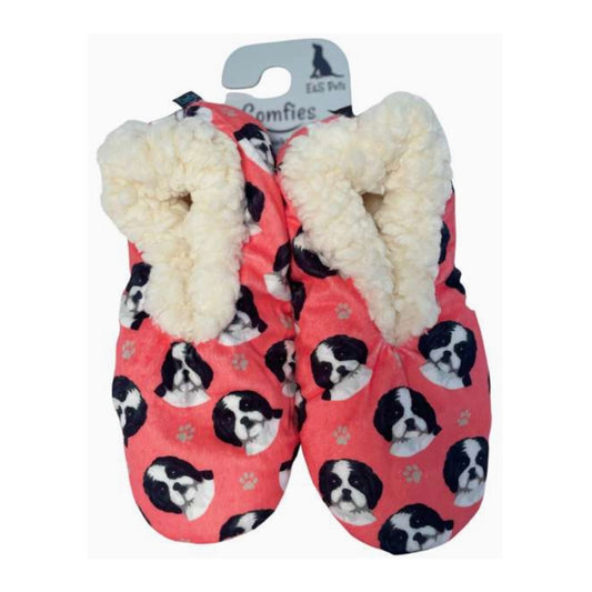 E&S Shih Tzu Black Slippers