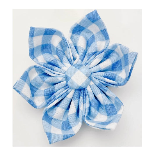 Charlotte's Light Blue Gingham Collar Flower