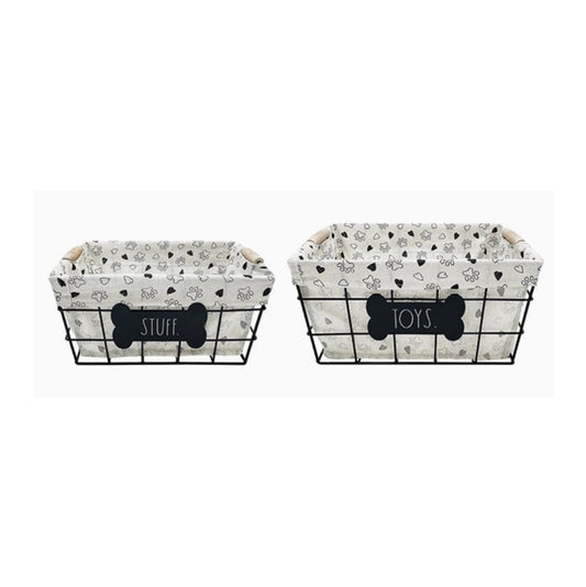 Rae Dunn Fabric-Lined Metal Toy Bin
