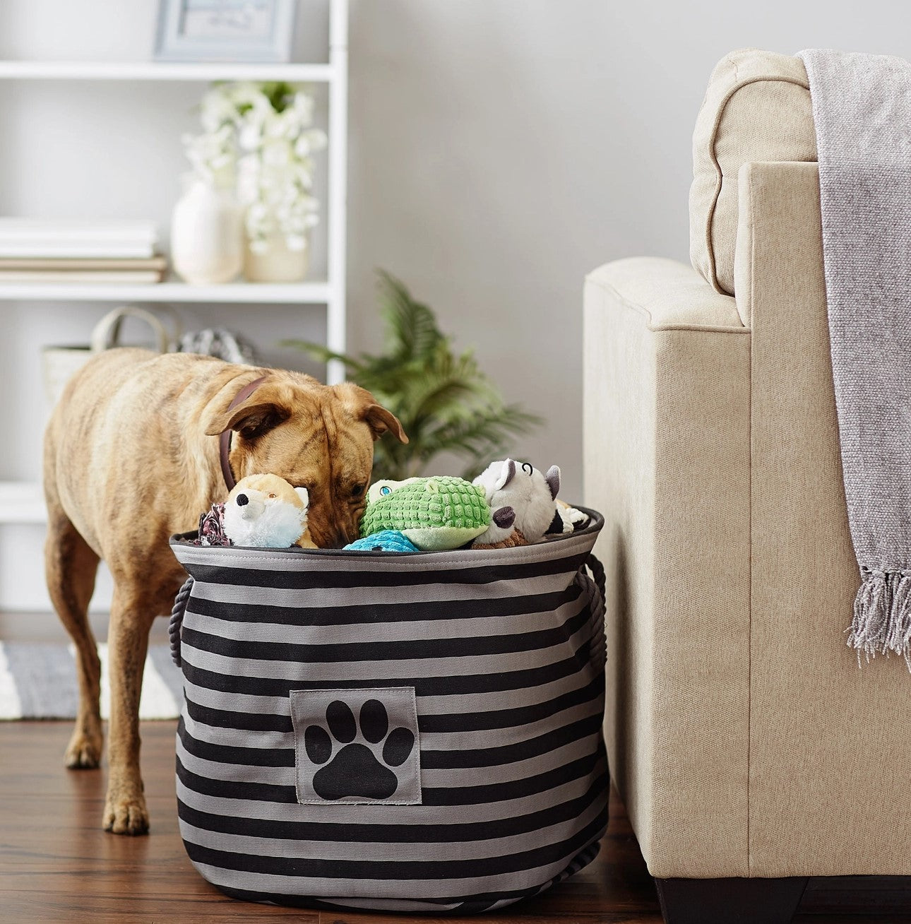 Gray & Black Stripe Toy Bin