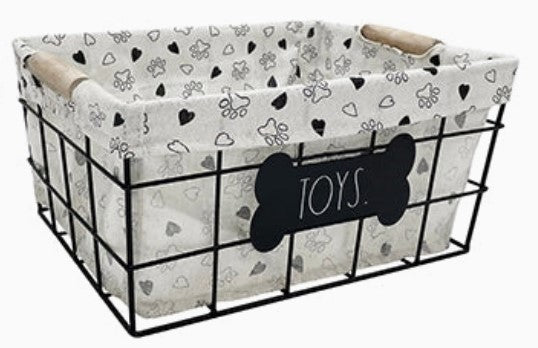 Rae Dunn Fabric-Lined Metal Toy Bin