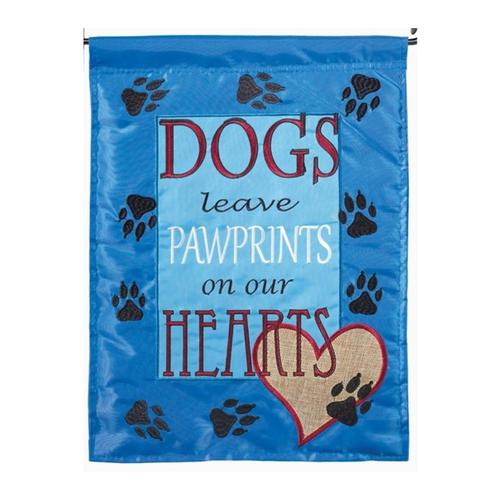 Dogs Leave Pawprints on Our Hearts Flag - Blue