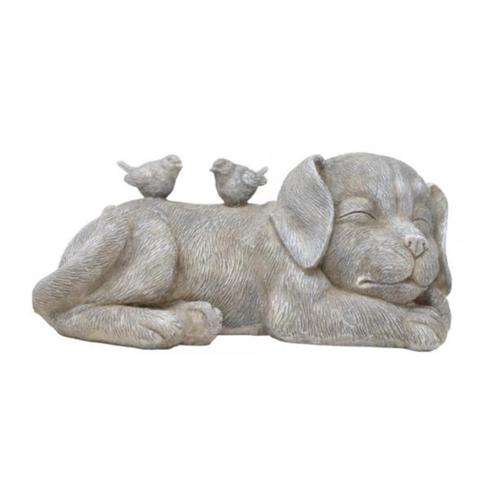 Sleeping Dog with Birds Figurine