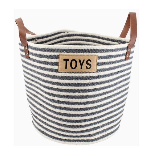 Midlee Gray & White Stripe Toy Basket