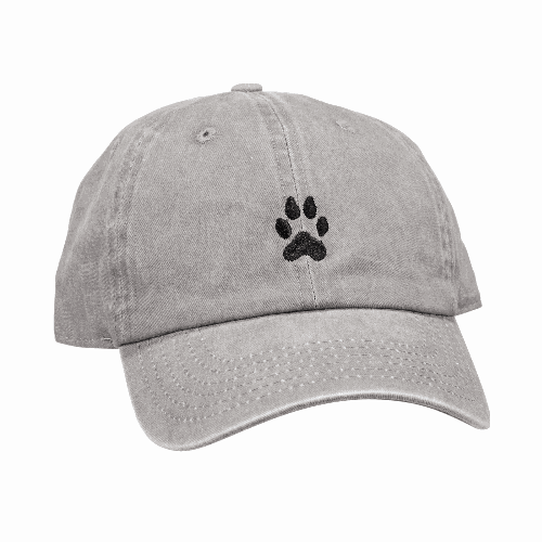 Gray cap with a black paw print.