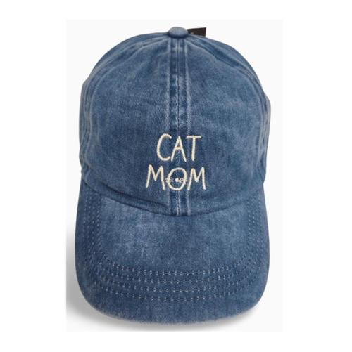 Cat Mom Embroidered Baseball Hat -Blue