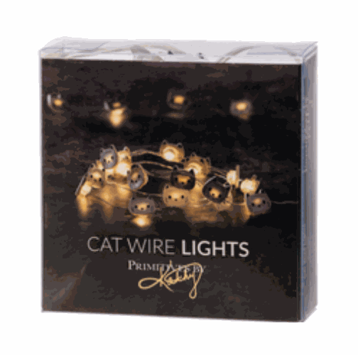 Box of Cat Wire Lights with a dark background and cat illustrations.