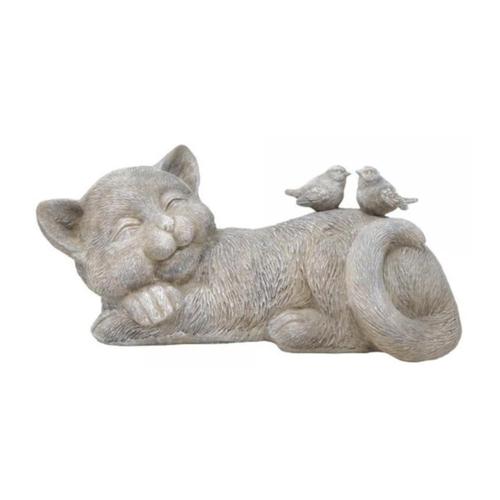 Sleeping Cat with Birds Figurine