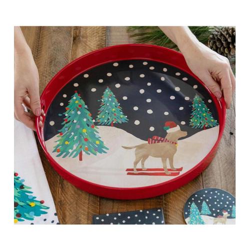 Holiday Serving Tray - Ski Dog 15"