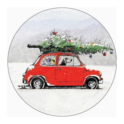 Holiday Coaster Set - Dog in Red Car
