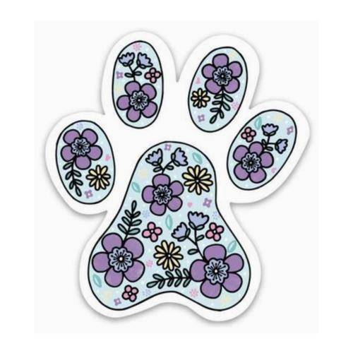 Paw Print w/Purple Flowers Sticker
