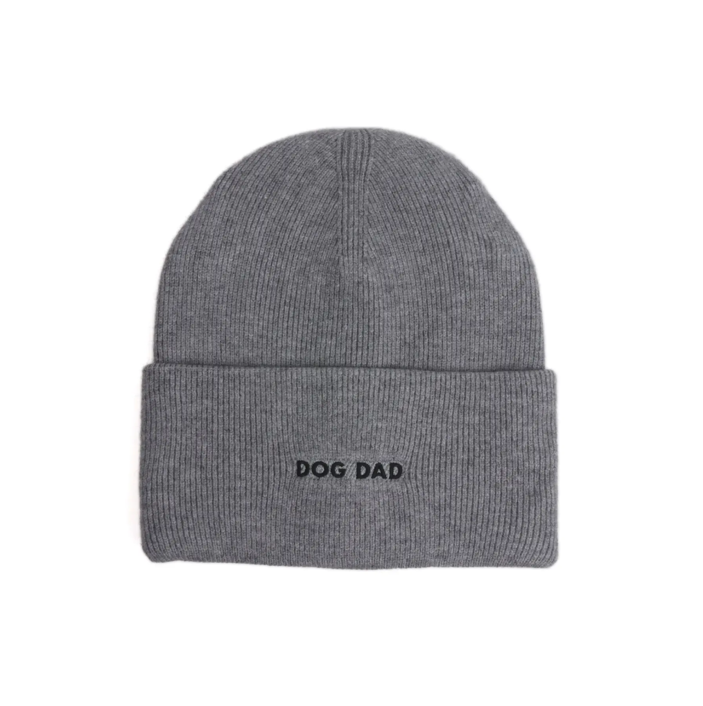 Dog Dad Embroidered Knit Beanie - Gray w/Black