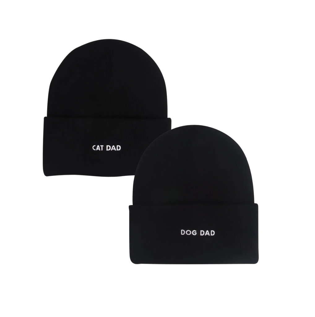 Dog & Cat Dad Knit Embroidered Beanie - Black w/White