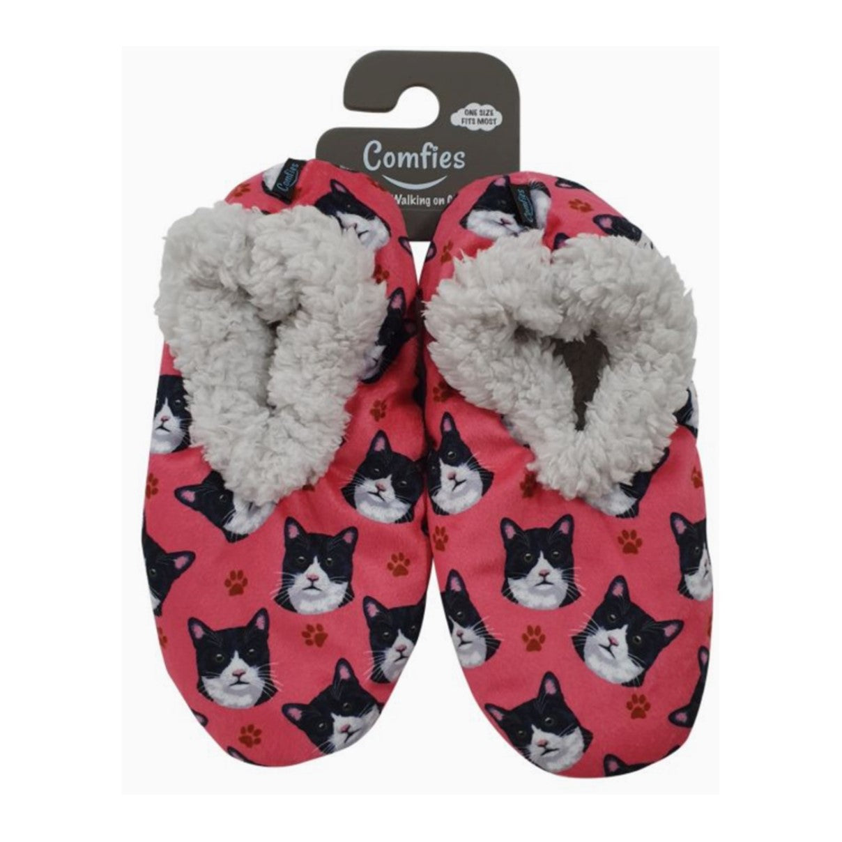 E&S Black/White Cat Slippers