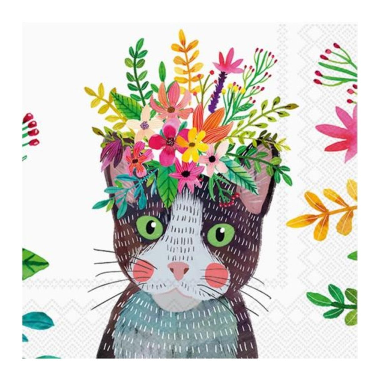 Floral Cat Cocktail Napkins