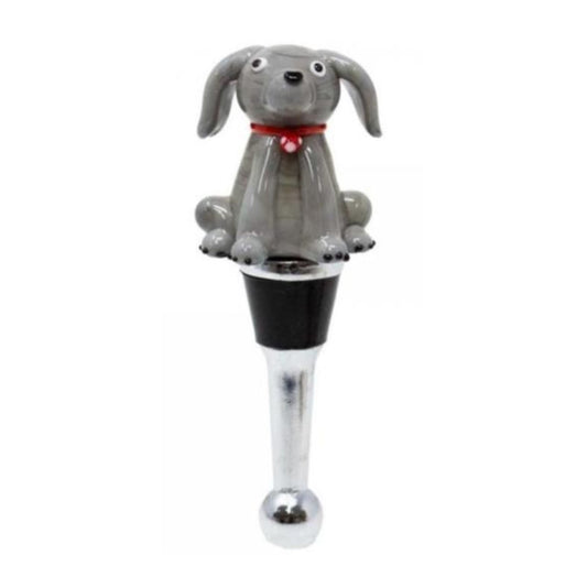 Gray Dog with Red Collar Bottle Stopper