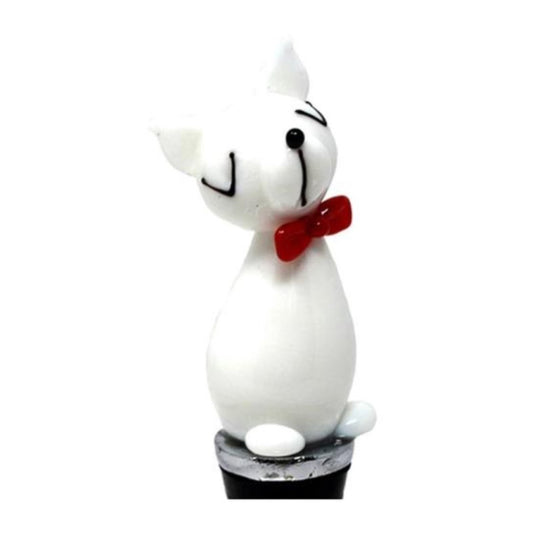 White Cat with Red Bow Tie Bottle Stopper
