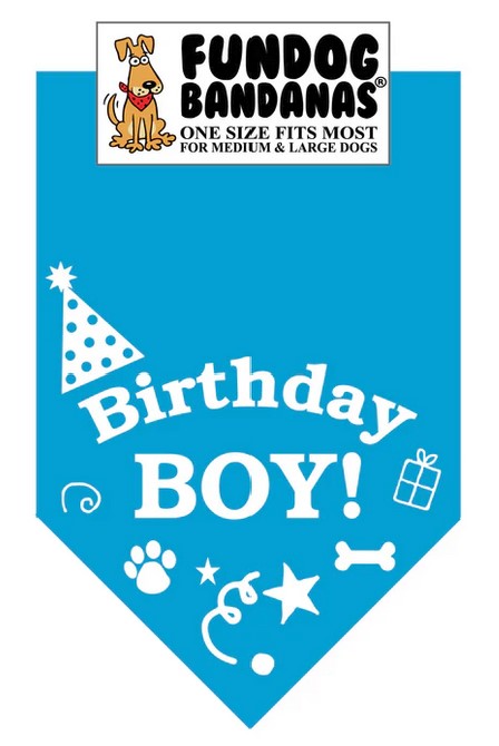 FunDog Birthday Boy Bandana - 2 Sizes, Several Colors