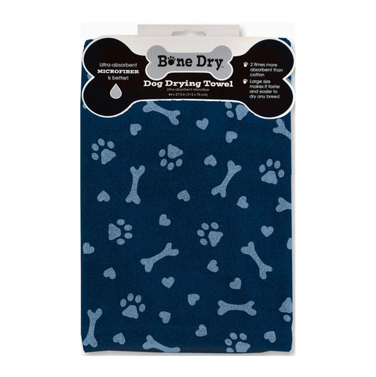 Bone Dry Navy Hearts Pet Towel