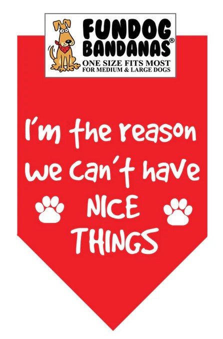 FunDog I'm The Reason We Can't Have Nice Things Bandana - 2 sizes, Several Colors