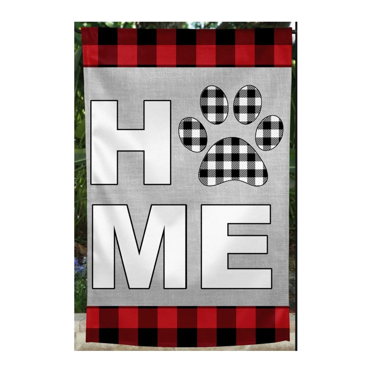 Home w/Paw Print Buffalo Plaid Flag