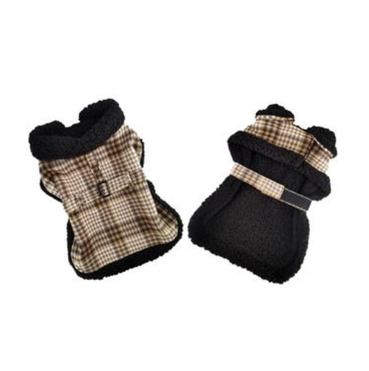 Doggie Design Sherpa-Lined Harness Coat - Brown Plaid