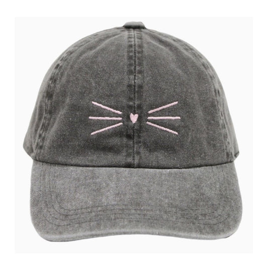 Cat Whiskers Embroidered Baseball Hat -Gray