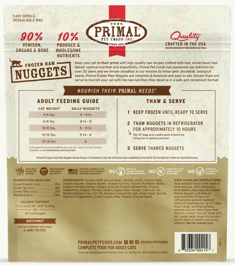 Primal Cat Venison Nuggets 3#