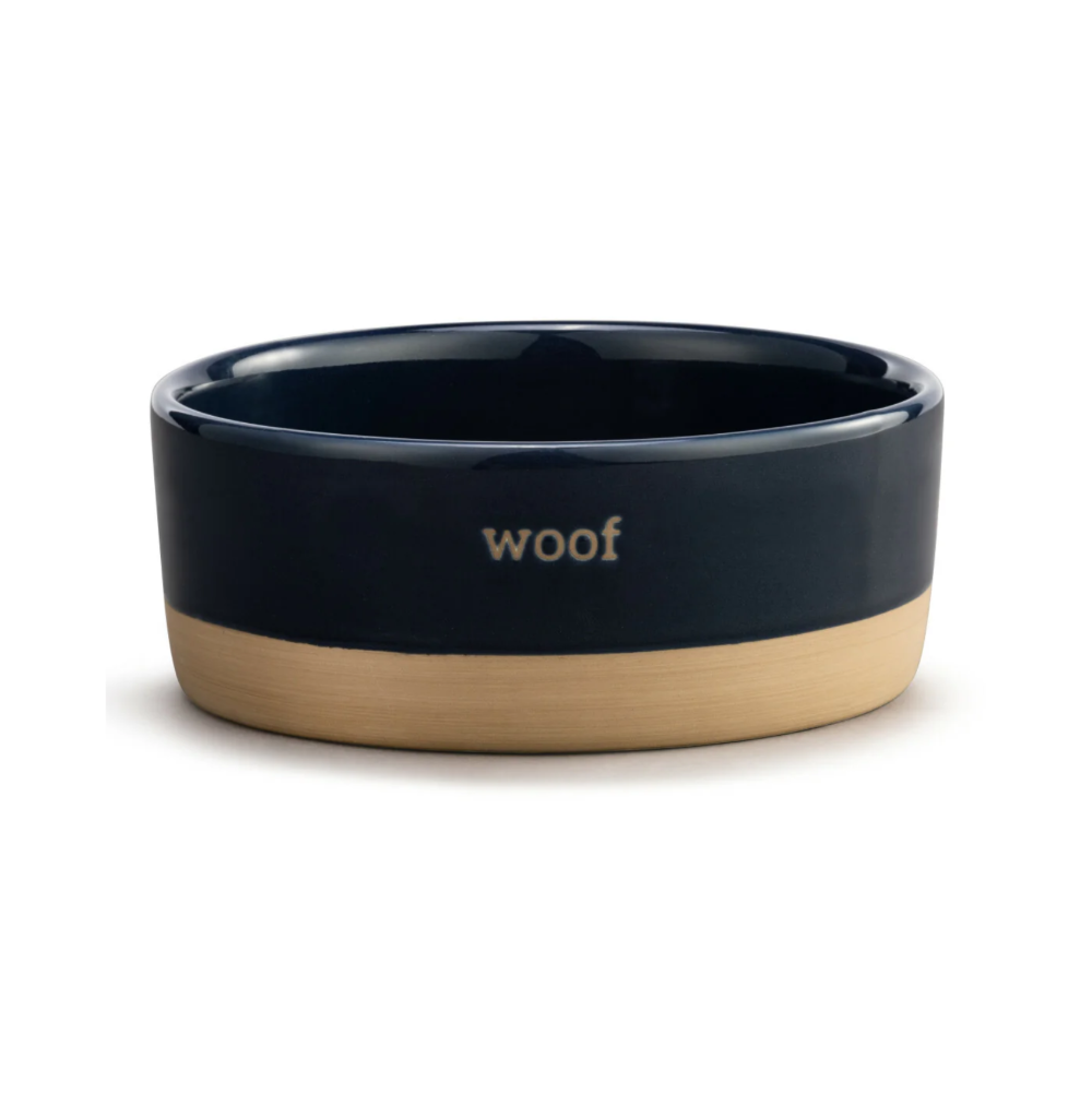 Dog Bowl Navy Woof - Disc.