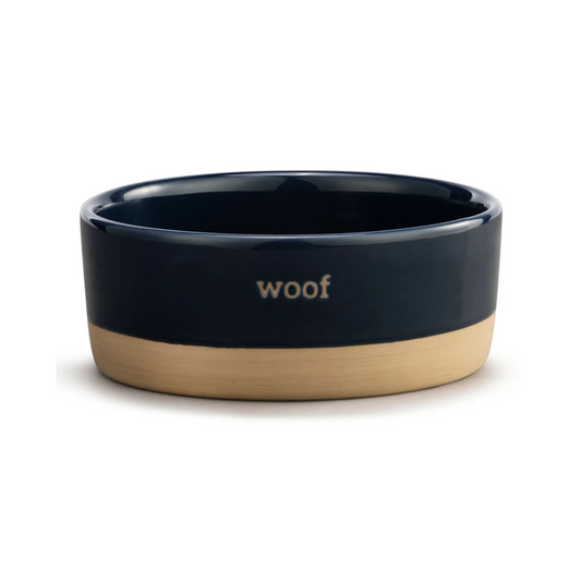 Dog Bowl Navy Woof - Disc.
