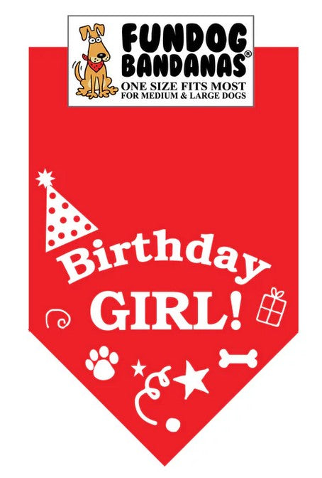 FunDog Birthday Girl Bandana - 2 Sizes, Several Colors