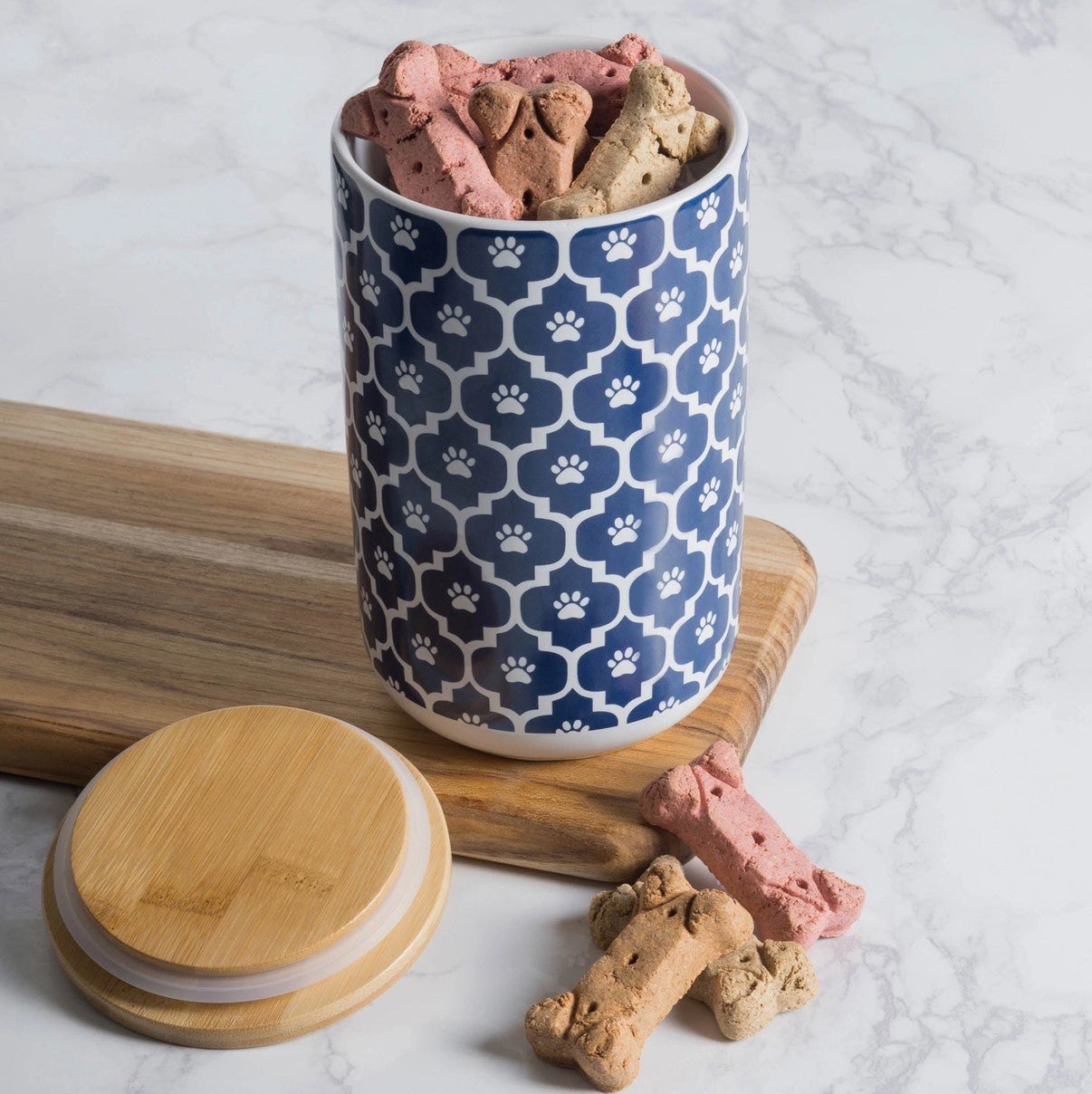 Blue Paw Lattice Ceramic Treat Jar