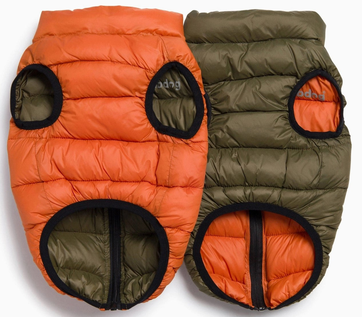 FabDog Pack N' Go Reversible Puffer Coat - Olive/Orange