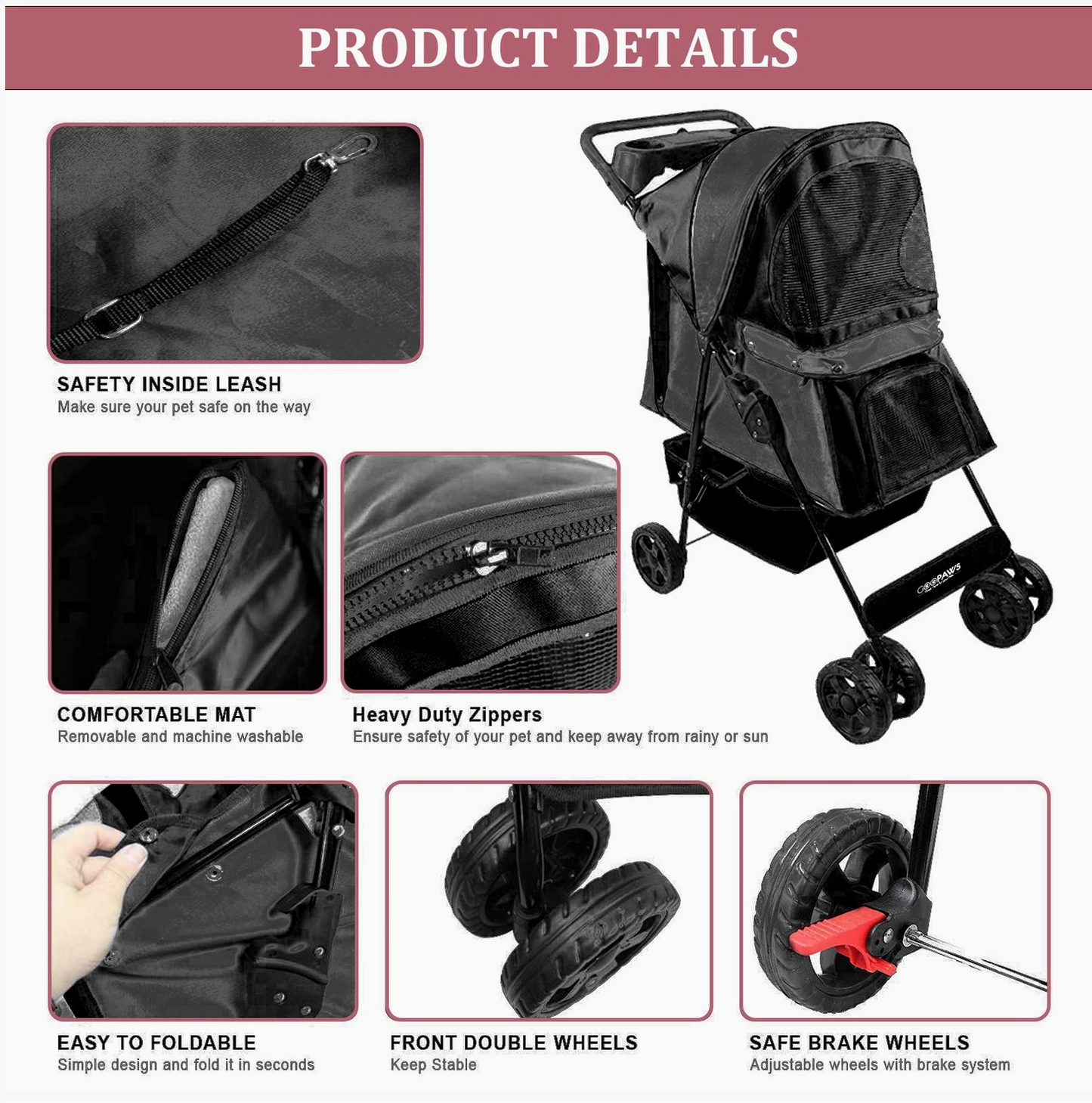 Goopaws Promenade Pet Stroller Black