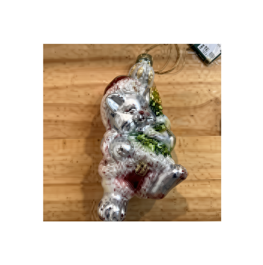 Glass Gray Cat Hugging Tree Ornament - Disc.