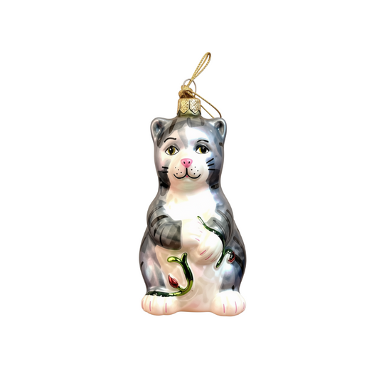 Glass Gray Cat Ornament - Disc.