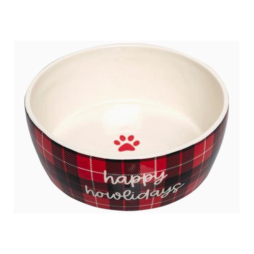 Holiday Red Plaid Happy Howlidays Bowl